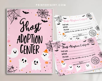 Ghost Adoption Center Sign and Certificate EDITABLE Ghost Adoption Party Spooky One Party Halloween Party Game Hey Boo INSTANT DOWNLOAD ghp1