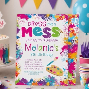 Art Birthday Invitation, Colorful Paint Party (Digital Invite)