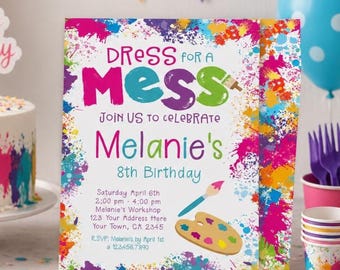 Art Birthday Invitation, Colorful Paint Party (Digital Invite)