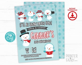 Snowman Birthday Invitation, Editable Invitation, Winter Invitation, Snowflake Invitation, Christmas Invitation, INSTANT DOWNLOAD