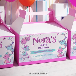 Dragon Birthday Party Gable Box Label, Birthday Party Favor Box, Girl Dragon Party Decoration, Dragon Box Label, Instant Download, Printable