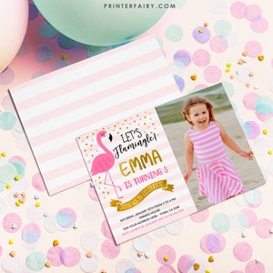 Flamingo Invitation with Photo, EDITABLE, Flamingo Birthday Party, Tropical Invitation, Any Age, EDIT YOURSELF, Instant Download