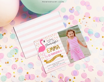 Flamingo Invitation with Photo, EDITABLE, Flamingo Birthday Party, Tropical Invitation, Any Age, EDIT YOURSELF, Instant Download