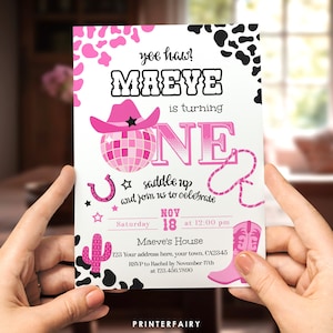 Disco Cowgirl 1st Birthday Invitation, Editable Cowgirl Party Invite, Digital Disco Birthday Bash, Rhinestone Cowgirl Theme Instant Download