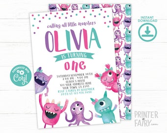 Little Monster Invitation, EDITABLE, Monster Birthday Party, Any age, Little Monster, EDIT YOURSELF Digital Invite, Instant Download