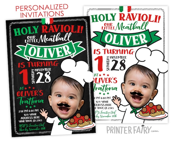 Spaghetti Invitation with Photo, Pasta Birthday Invitation, Italian Birthday Invitation, Chef Invitation, Personalized Printable Invite Il_570xn