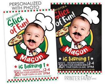 Faire-part pizza avec photo, faire-part d'anniversaire pizza, faire-part d'anniversaire italien, faire-part de chef, faire-part imprimable personnalisé