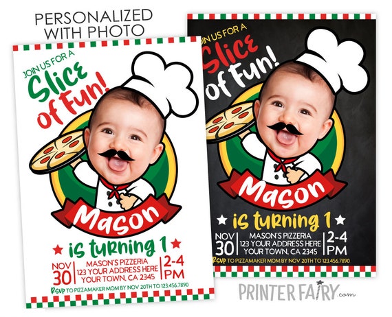 Pizza Party Invitation with Photo, Pizza Birthday Invitation, Italian Birthday Invitation, Chef Invitation, Personalized Printable Invite Il_570xn