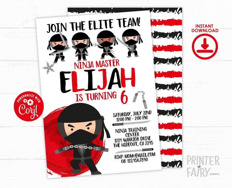 Ninja Birthday Invitation, EDITABLE Invitation, Martial Arts Birthday, Ninja Birthday, Ninja Invitation, Karate Invitation, INSTANT DOWNLOAD image 1