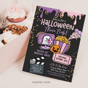 Halloween Movie Night Editable Invitation, Instant Download