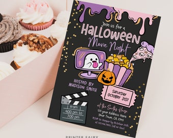 Halloween Movie Night Editable Invitation, Instant Download