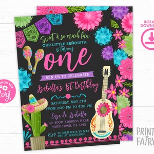 Fiesta First Birthday Party Invitation, Editable Mexican Fiesta Invitation, Fiesta Decorations, Cinco de Mayo Birthday, No Time To Siesta