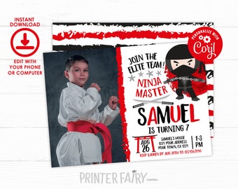 Ninja Birthday Invitation, EDITABLE Invitation, Martial Arts Birthday, Ninja Birthday, Ninja Invitation, Karate Invitation, INSTANT DOWNLOAD