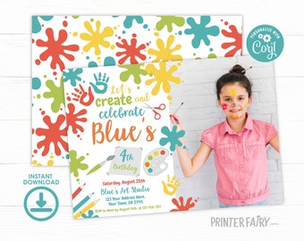 Paint Party Invitation with Photo, EDITABLE, Art Birthday Party Invitation, Art Party Invitation, Paint Party Invites, Painting Party