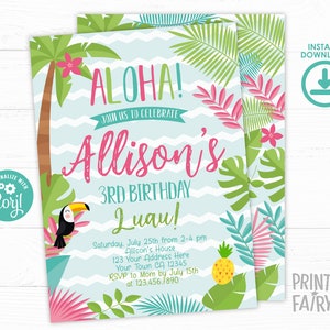 Luau Invitation, EDITABLE, Beach Birthday Party, Luau Birthday Invitation, Luau BirthdayParty, Tropical, INSTANT DOWNLOAD
