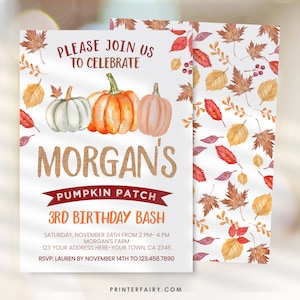 Pumpkin Patch Birthday Invitation, EDITABLE, Fall Birthday Party, Little Pumpkin Birthday Invitation, DIGITAL, Instant Download