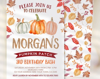 Pumpkin Patch Birthday Invitation, EDITABLE, Fall Birthday Party, Little Pumpkin Birthday Invitation, DIGITAL, Instant Download