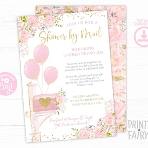 Invitación para baby shower por correo, editable, baby shower floral, invitación virtual, invitaciones para baby shower por correo, descarga instantánea