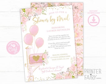 Baby Shower by Mail Invitation, EDITABLE, Floral Baby Shower, Virtual Baby Shower Invite, Mail Baby Shower Invites, Instant Download