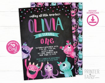 Little Monster Invitation, EDITABLE, Monster Birthday Party, Any age, Little Monster, EDIT YOURSELF Digital Invite, Instant Download