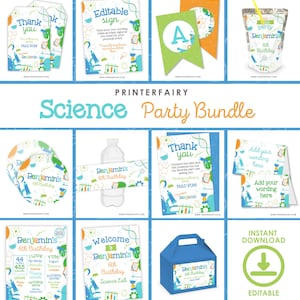 Science Birthday Party Printable Decorations, Science Theme Party, Science Bundle, Science Party Pack, Mad, Scientific, Editable Signs Decor