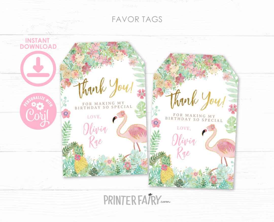 Flamingo Favor Tags , EDITABLE, Flamingle Birthday Party, Tropical ...