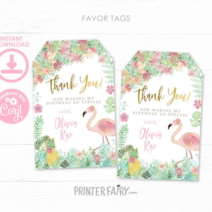 Flamingo Favor Tags , EDITABLE, Flamingle Birthday Party, Tropical Birthday Decorations, Flamingle Thank You Tags, INSTANT DOWNLOAD