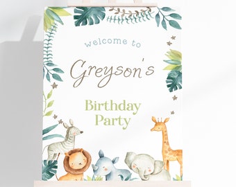 Safari Welcome Sign for Birthday Party Decorations, Wild One Party, Instant Download