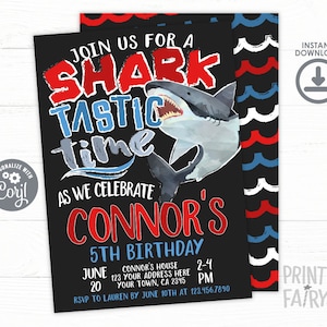 Shark Birthday Invitation, EDITABLE, Shark Invitation, Pool Party, Shark Invite, Sharktastic Invitation, INSTANT DOWNLOAD