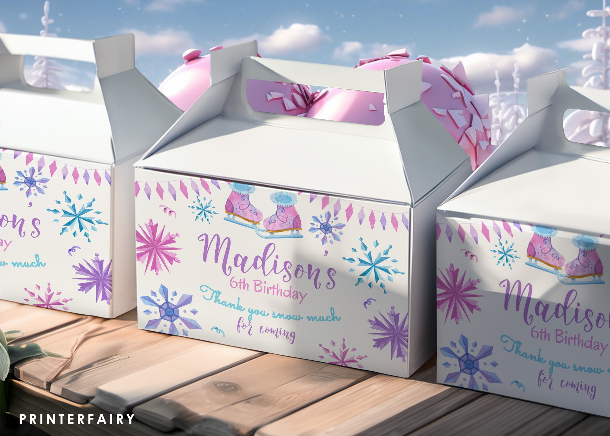 Ice Skating Birthday Favor Box Labels, Winter Wonderland Printable ...