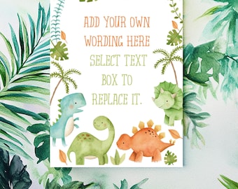 Editable Dinosaur Birthday Sign, Party Decorations (Instant Download)