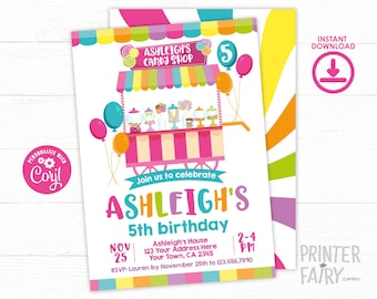 Candy Shop Birthday Invitation, EDITABLE, Sweet Shoppe Invitation, Candy Birthday Party, INSTANT DOWNLOAD