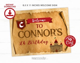 Welcome Sign, Knight Birthday Invitation, Medieval Birthday Invitation, Castle Invitation, Printable Personalized Invite