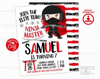 Ninja Birthday Invitation, EDITABLE Invitation, Martial Arts Birthday, Ninja Birthday, Ninja Invitation, Karate Invitation, INSTANT DOWNLOAD