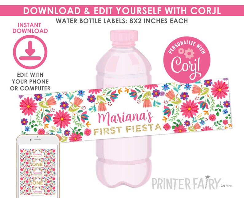 Fiesta Water Bottle Labels EDITABLE Cinco De Mayo Fiesta - Etsy