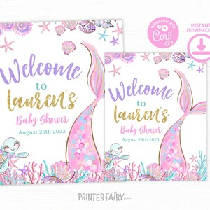Mermaid Baby Shower Welcome Sign, Editable Little Mermaid Welcome Sign Template, Baby Sprinkle Editable Welcome Sign, Baby Shower Decoration