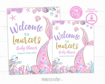 Mermaid Baby Shower Welcome Sign, Editable Little Mermaid Welcome Sign Template, Baby Sprinkle Editable Welcome Sign, Baby Shower Decoration