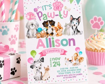 Puppies & Kitties Pawty Invitation, Pet Birthday (INSTANT DOWNLOAD)