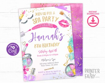 Spa Party Invitation, Glitz & Glam Party Invitation, Spa Birthday Party Invitation, Glam Makeup Slumber Party Invite, Glam Girl Spa Editable