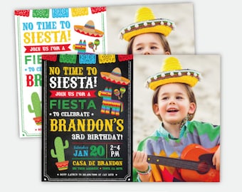 Fiesta Invitation With Photo, Mexican Birthday Invitation, Cinco de Mayo Birthday Party, Personalized Digital Invitation