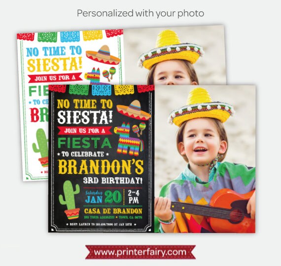 Fiesta Invitation With Photo, Mexican Birthday Invitation, Cinco de
