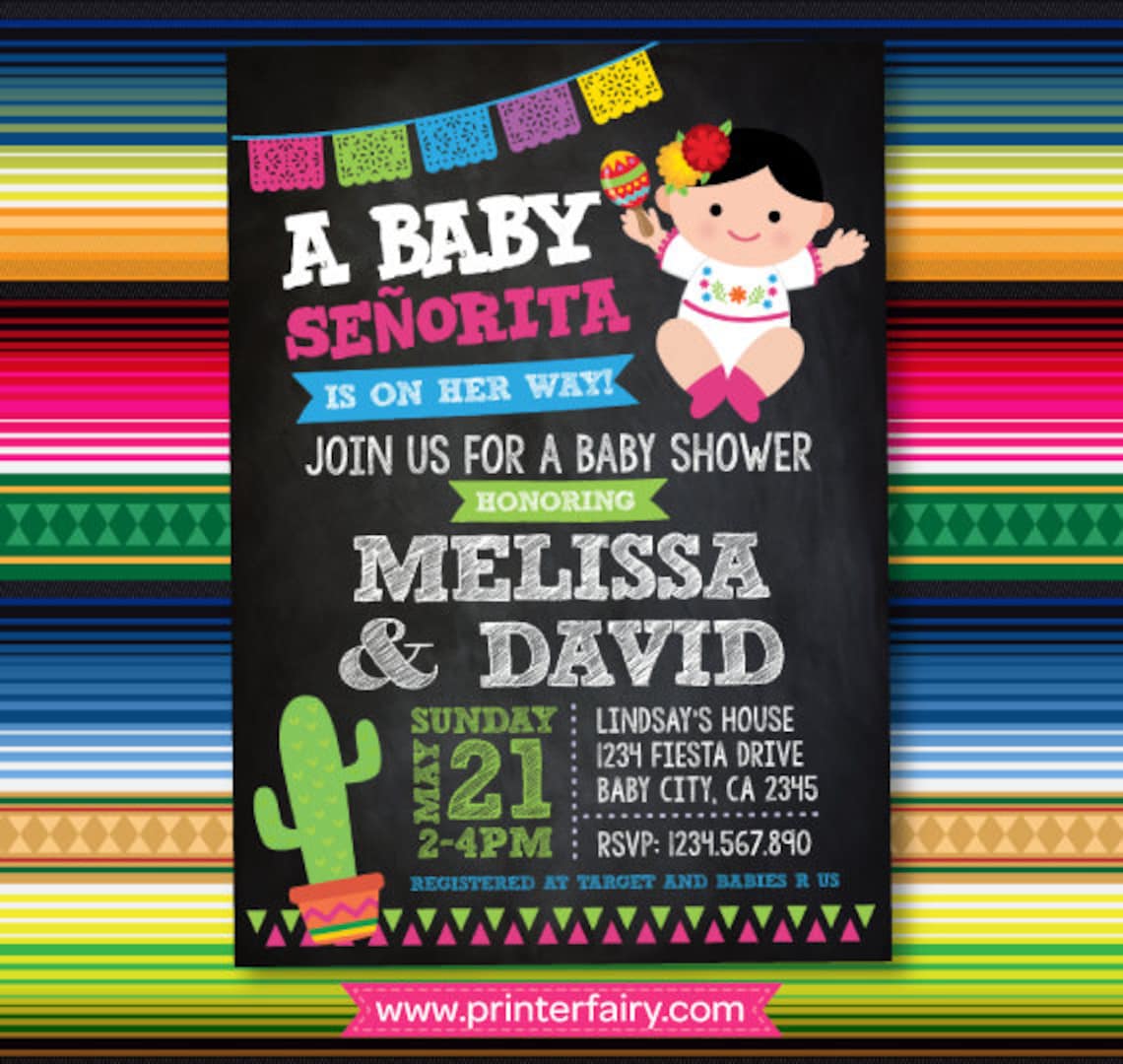 Fiesta Baby Shower Invitations Mexican Baby Shower Etsy