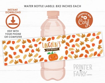 Little Pumpkin Water Bottle Labels, EDITABLE, Pumpkin Birthday Party, Printable Labels, INSTANT DOWNLOAD