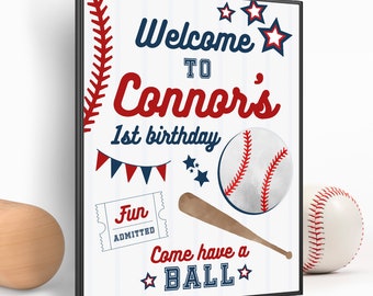 Baseball Welcome Sign, EDITABLE, Baseball Birthday Sign, Baseball Birthday Party Welcome Sign, Sports Birthday Party Invitation, Printable