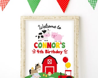 Farm Birthday Party Welcome Sign, Editable, Farm Animals Party, Barnyard Birthday Party Sign, Template, Instant Download Farm Welcome Sign