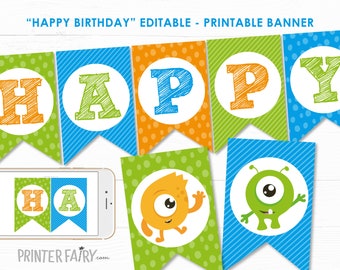 Little Monster Birthday Banner, EDITABLE Banner, Little Monster 1st Birthday Decor, Little Monster Banner, Instant download