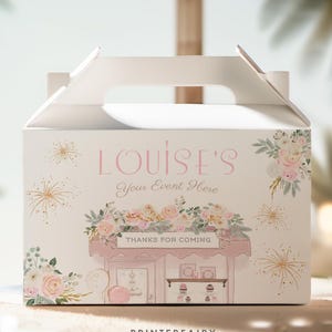 Paris Brunch bearbeitbare Giebel Box Label Vorlage Patisserie Tea Party Menü, druckbare Favor Geschenk Box Label, sofortiger Download