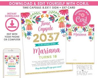 Fiesta Time Capsule, EDITABLE, Fiesta Birthday Party, Mexican Party, Cinco de Mayo, Fiesta Birthday Decorations, EDIT YOURSELF