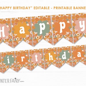 Hippie Birthday Banner, EDITABLE, Groovy One Birthday, Two Groovy Birthday, Hippie Birthday Decorarions, Floral Banner, INSTANT DOWNLOAD