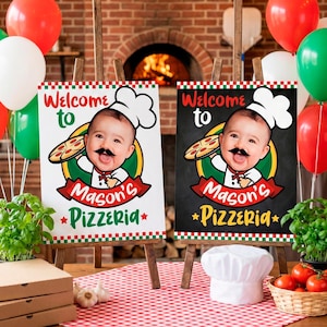 Pizza Party Welcome Sign Personalized with Photo for any age, Trattoria Decorations